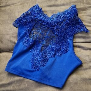 Nella Fantasia Royal Blue Lace Appliqué Top